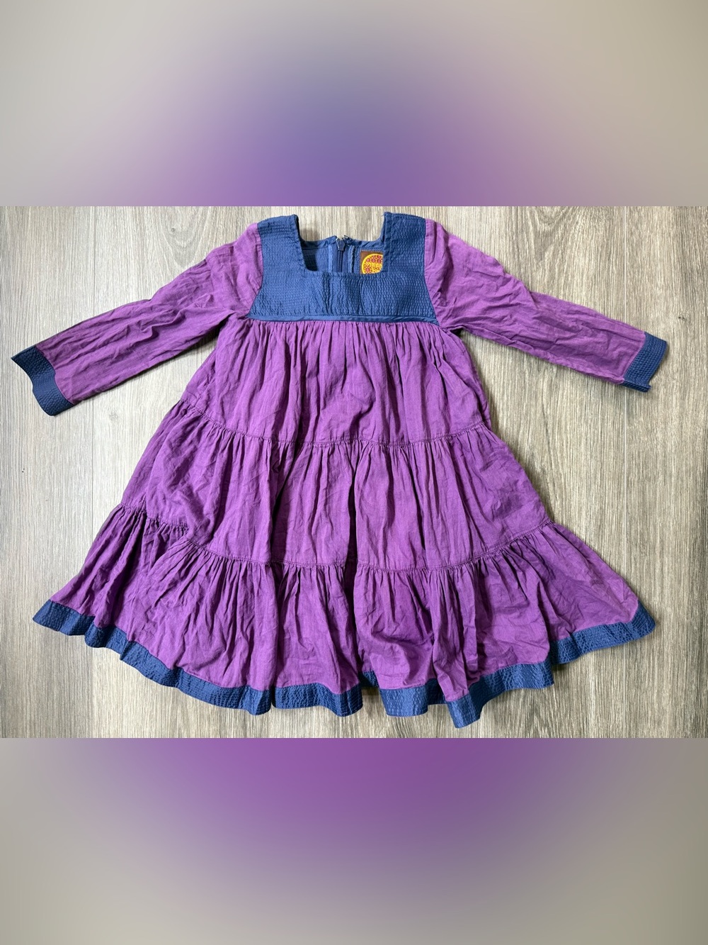 Masala baby purple with navy trim long sleeve dress 1 year